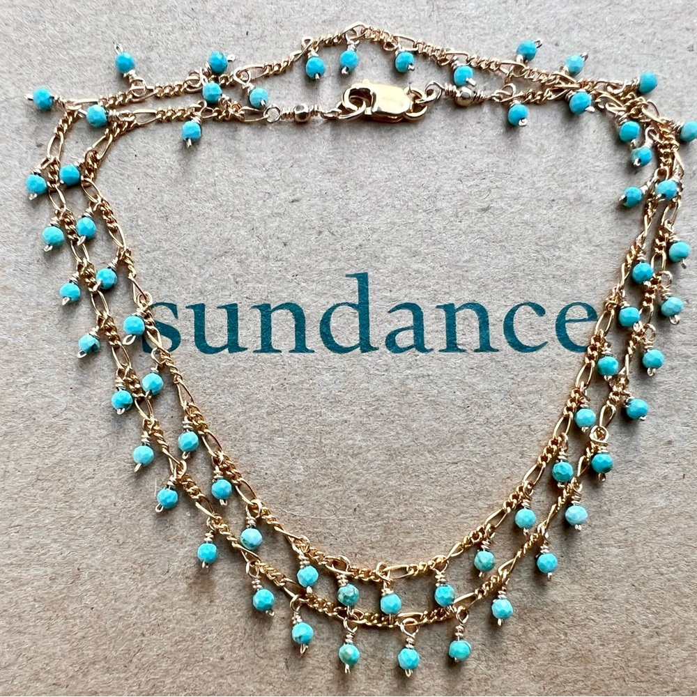 NEW $338 Sundance 16.5" 14k Gold GF Gemstone Blue Turquoise Dangle Necklace
